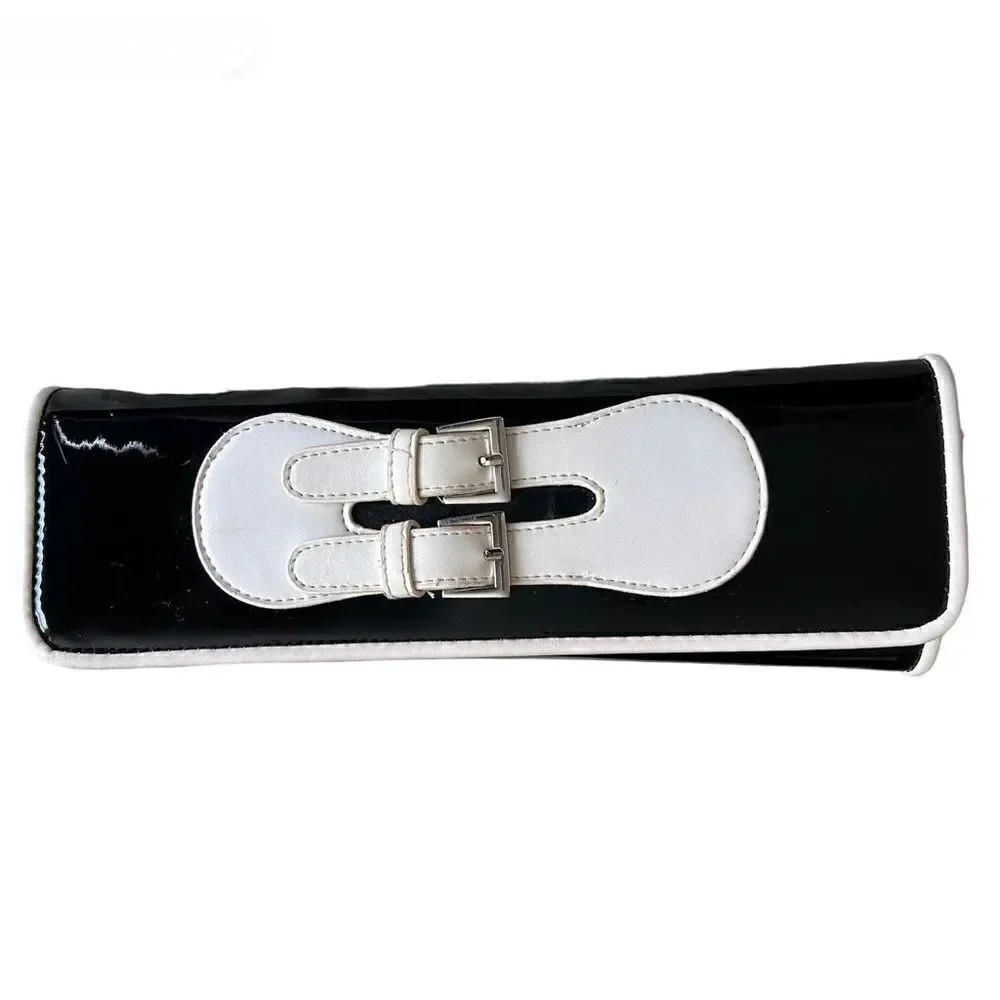 Black and White Patient Leather Buckle Vintage Inspired Clutch